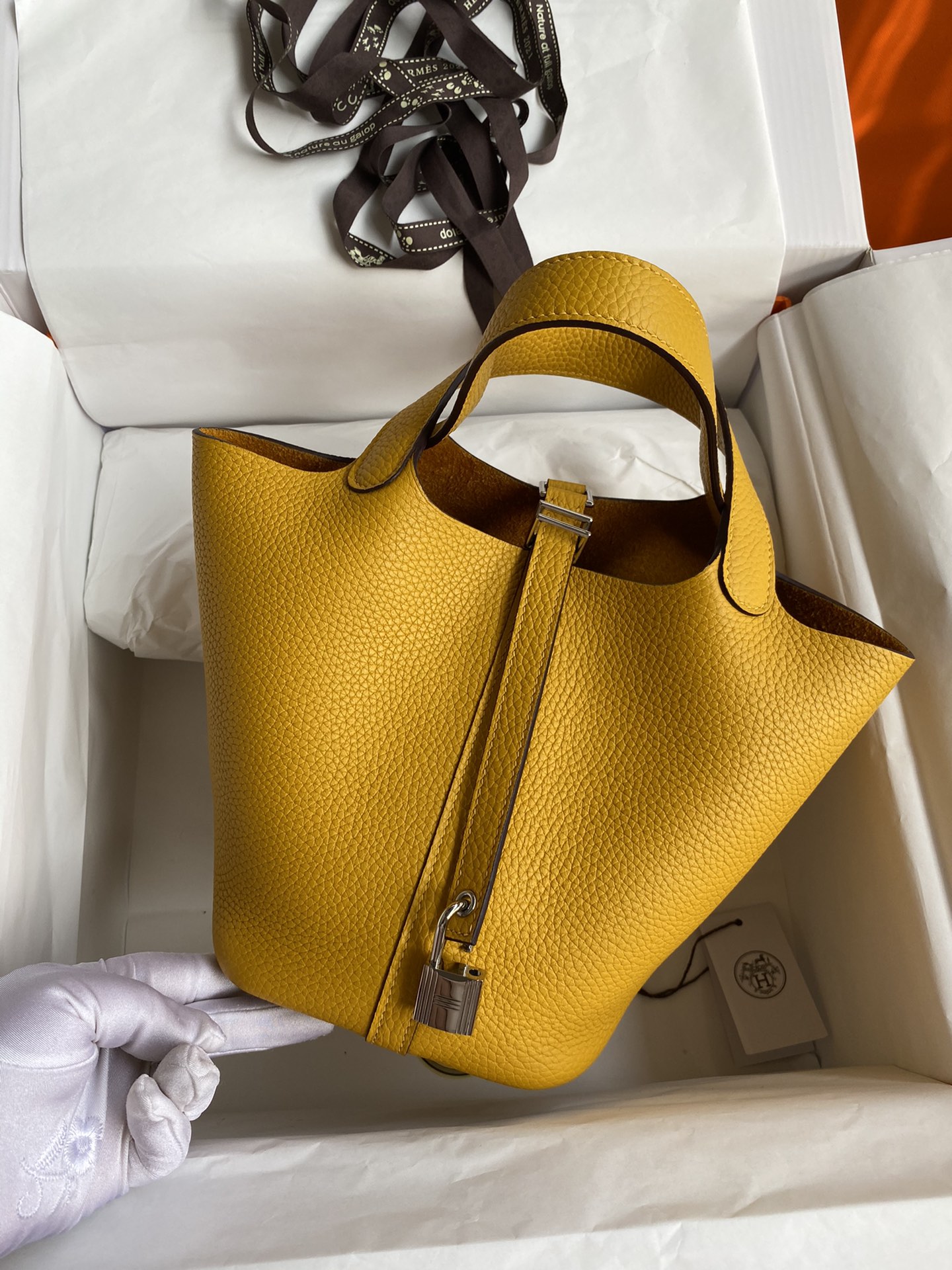 Hermes Picotin Lock 18 Bag In Yellow Amber Clemence Leather